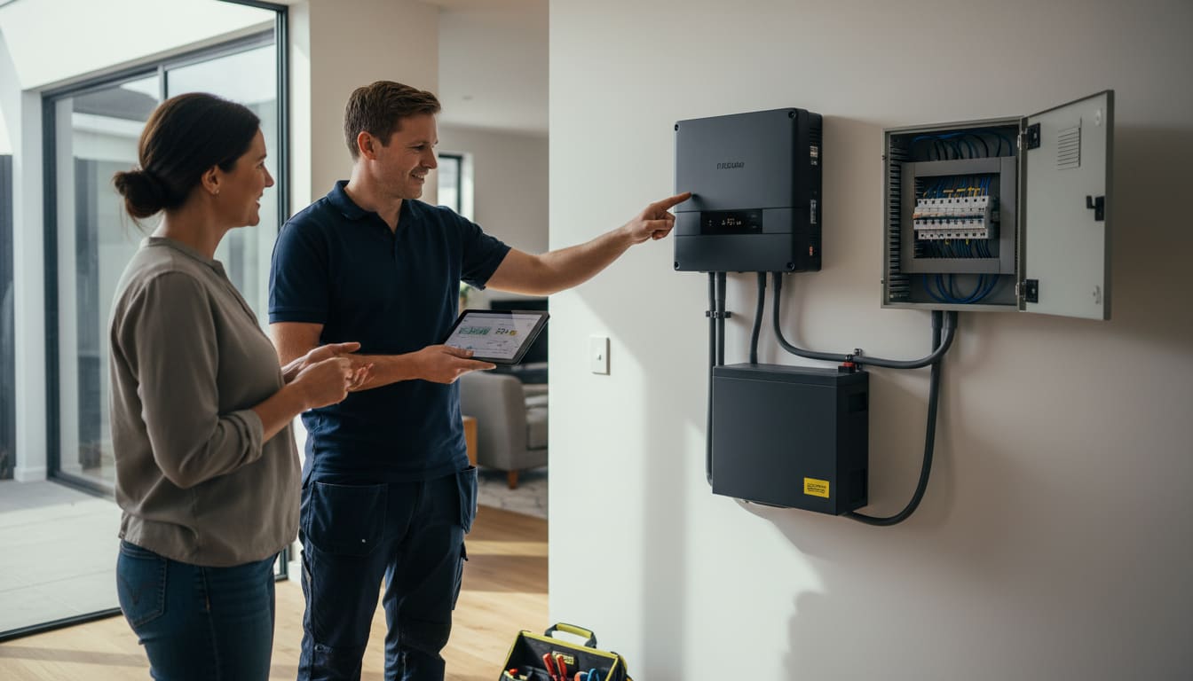 Solar technician performing maintenance